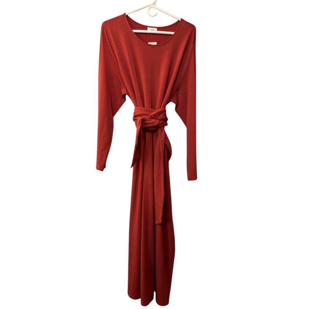 # J. Jill XL Soft Rust-Red Long Sleeve Maxi Dress with Tie Waist - Picture 4 of 8